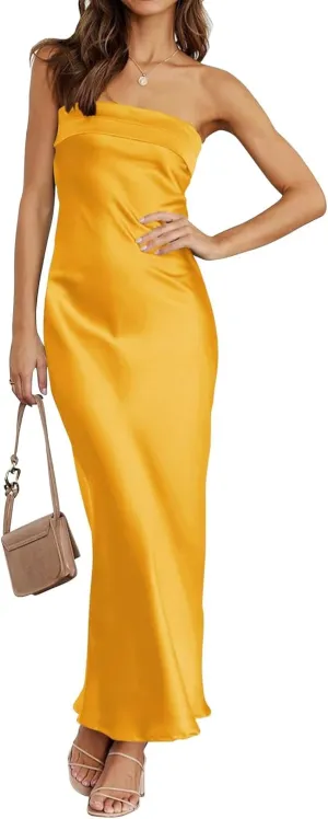 kosoze Womens Strapless Satin Bridesmaid Dress Off Shoulder Backless Formal Evening Cocktail Dress