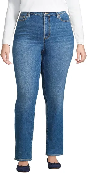 Lands' End Women's Recover High Rise Straight Leg Blue Jeans