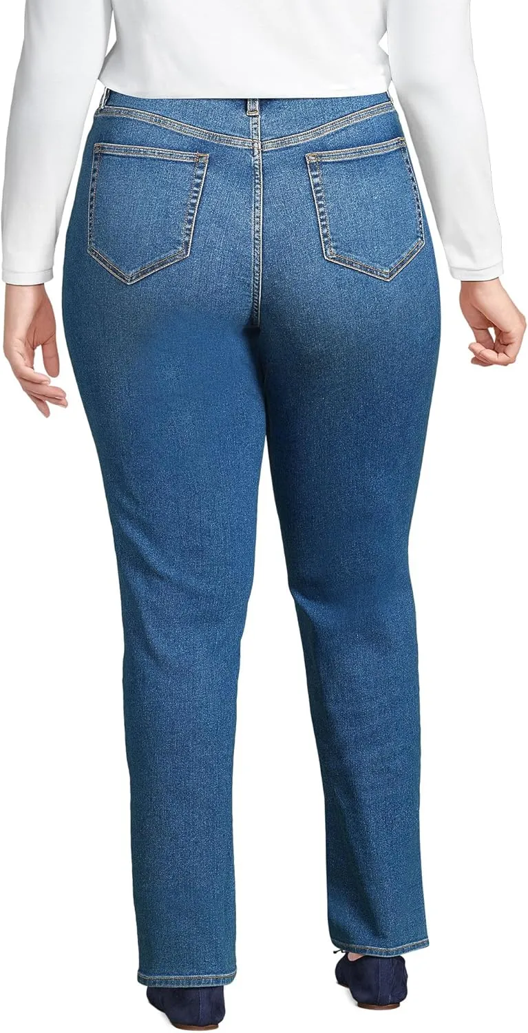 Lands' End Women's Recover High Rise Straight Leg Blue Jeans