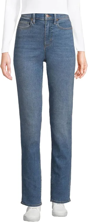 Lands' End Women's Recover High Rise Straight Leg Blue Jeans