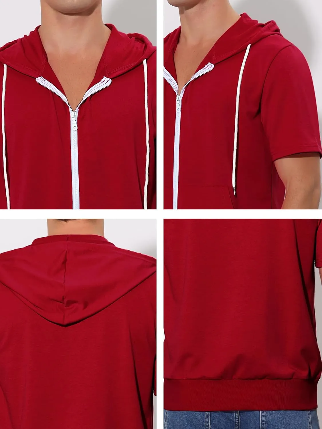 Lars Amadeus Men's Short Sleeve Hoodies Solid Color Zip Up Jackets with Hood