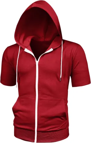 Lars Amadeus Men's Short Sleeve Hoodies Solid Color Zip Up Jackets with Hood
