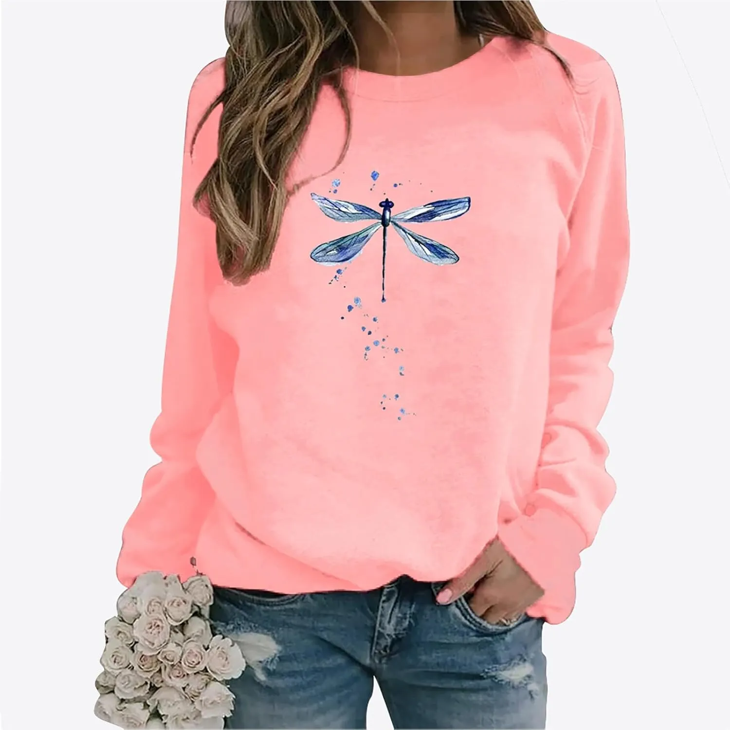 LCMTWX Crewneck Sweatshirts Women Sweatshirt Women's Butterfly Print Casual Fashion Sweatshirt Top Womens Popular Sweaters