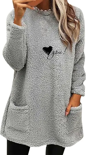 LCMTWX Women's Casual Long Sleeve Crewneck Sweatshirts Plus Size Coat Jacket Casual Plus Size Loose Coat Fall Winter 2023