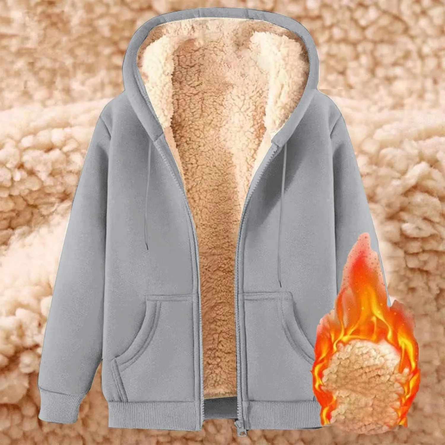 lcziwo Mens Fleece Hoodies Sherpa Lined Jacket Zip up Warm Hooded Sweatshirt Thick Thermal Windproof Winter Coats Outwear