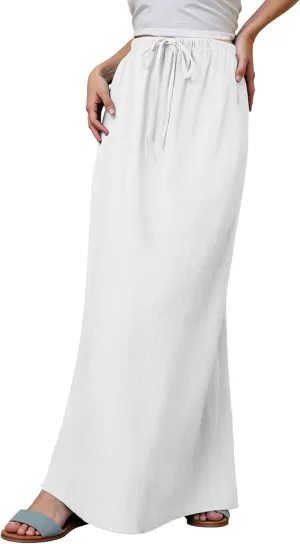 Linen Maxi Skirt Drawstring Waist A Line Long Flowy Skirts Floor Length Trendy Boho Comfy Summer Beach Vacation