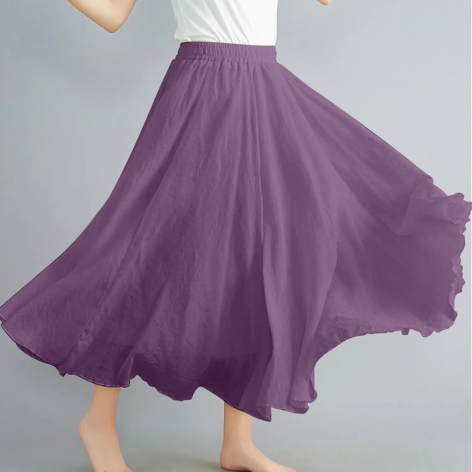 Linen Midi Skirts for Women 2025 Summer Trendy Solid High Waisted Skirt Casual Flowy Bohemian Beach Vacation Skirts