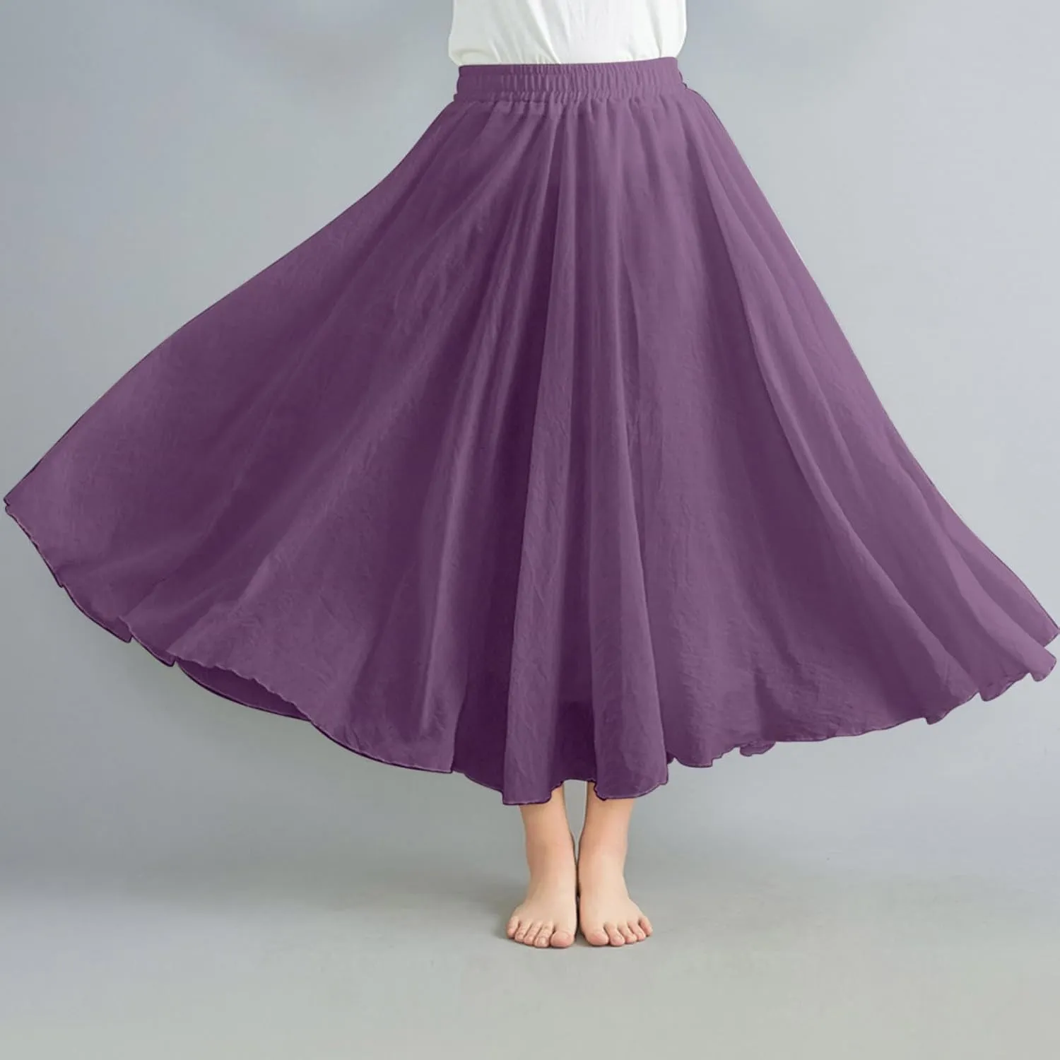 Linen Midi Skirts for Women 2025 Summer Trendy Solid High Waisted Skirt Casual Flowy Bohemian Beach Vacation Skirts