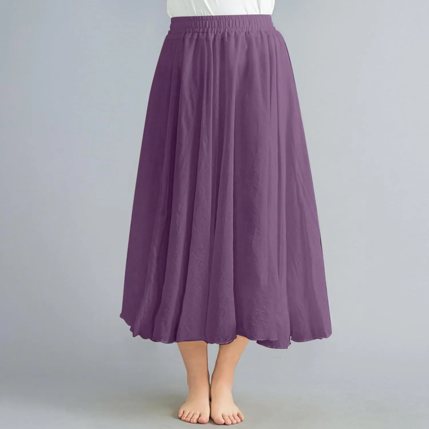 Linen Midi Skirts for Women 2025 Summer Trendy Solid High Waisted Skirt Casual Flowy Bohemian Beach Vacation Skirts