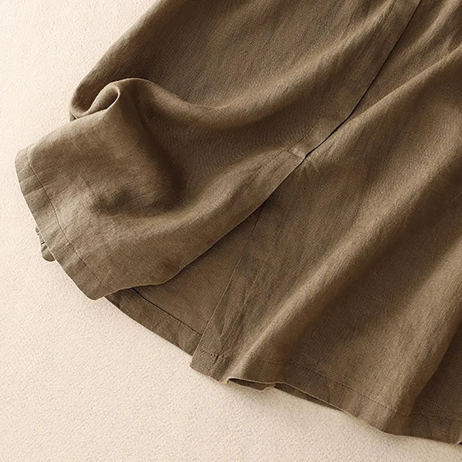 Linen Skirts for Women Summer Fashion Drawstring High Waist Button Skirt with Pockets Solid Loose Fit Holiday Skirts