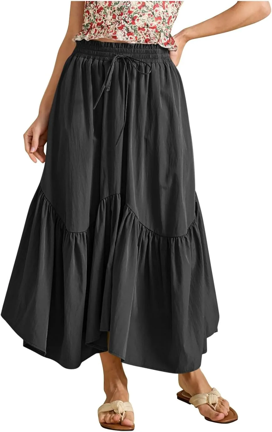 Long Skirts for Women Solid High Waisted Pleated Renaissance Skirt Casual Summer Fashion Flowy Tiered A-Line Skirts