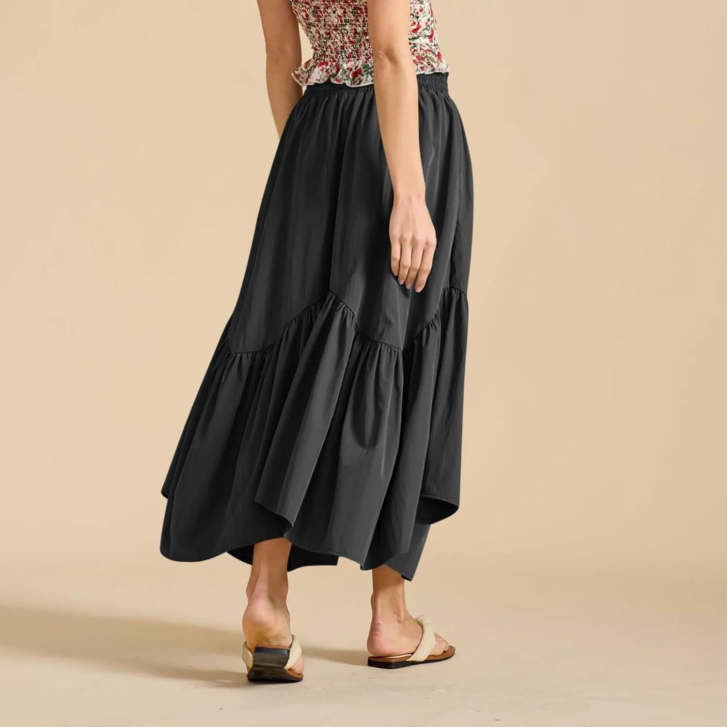 Long Skirts for Women Solid High Waisted Pleated Renaissance Skirt Casual Summer Fashion Flowy Tiered A-Line Skirts