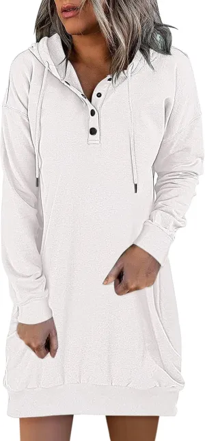 Long Sleeve Hoodies Dress Button Hooded Winter Dresses with Pockets 2024 Fall Trendy Hoodie Sweatshirts Dress