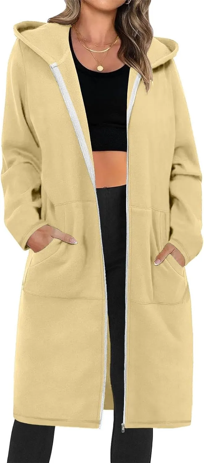 Long Zip Up Hoodie Women Lightweight Womens Zip Up Fleece Lined Long Hoodie Jacket Tunic Sweatshirt Blazer Oversized