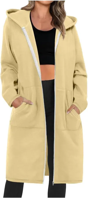 Long Zip Up Hoodie Women Lightweight Womens Zip Up Fleece Lined Long Hoodie Jacket Tunic Sweatshirt Blazer Oversized