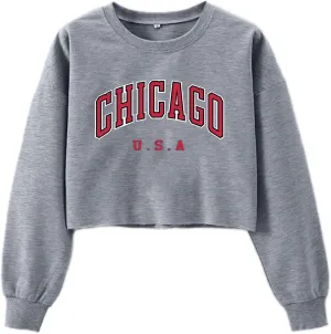 LovelyWholesale Women Graphic Crewneck Sweatshirts Casual Long Sleeve Cropped Tops