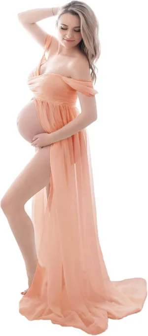 Maternity Lace Dress for Photoshoot Off Shoulder Gown Pregnancy Dresses for Photography