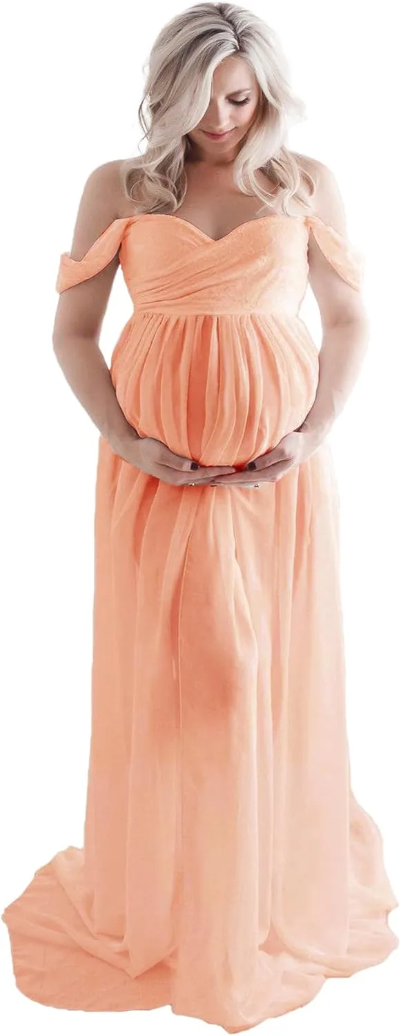Maternity Lace Dress for Photoshoot Off Shoulder Gown Pregnancy Dresses for Photography