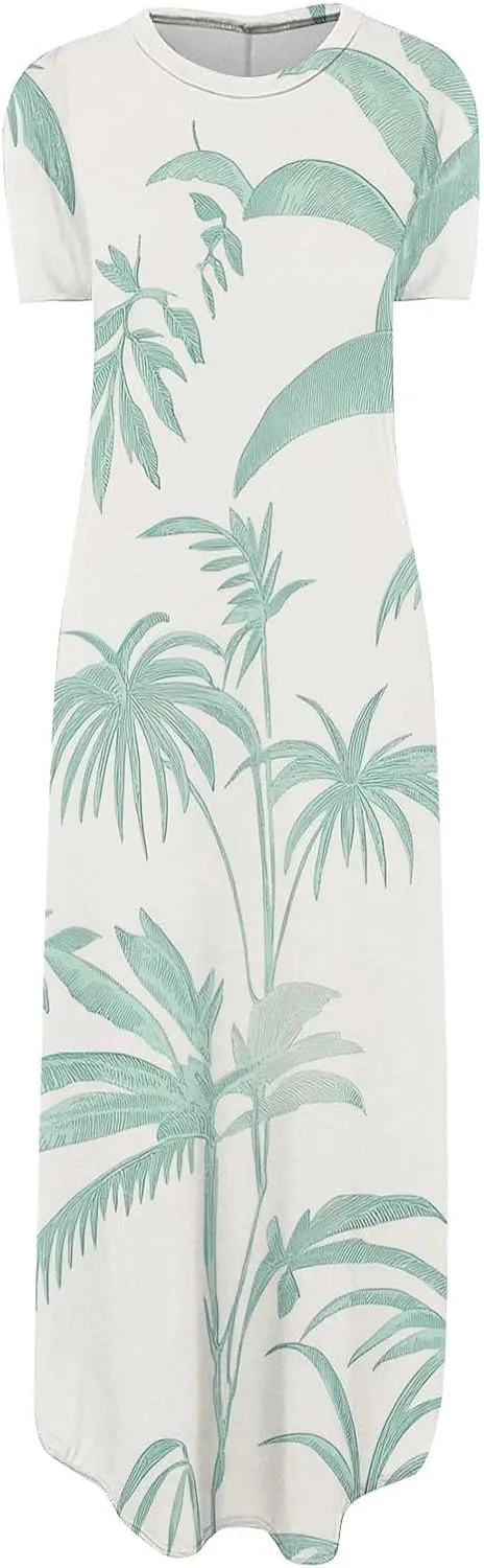Maxi Dresses for Women 2025 Short Sleeve Casual Flowy Flowy Long Dress Beach Vocation Shift Dress