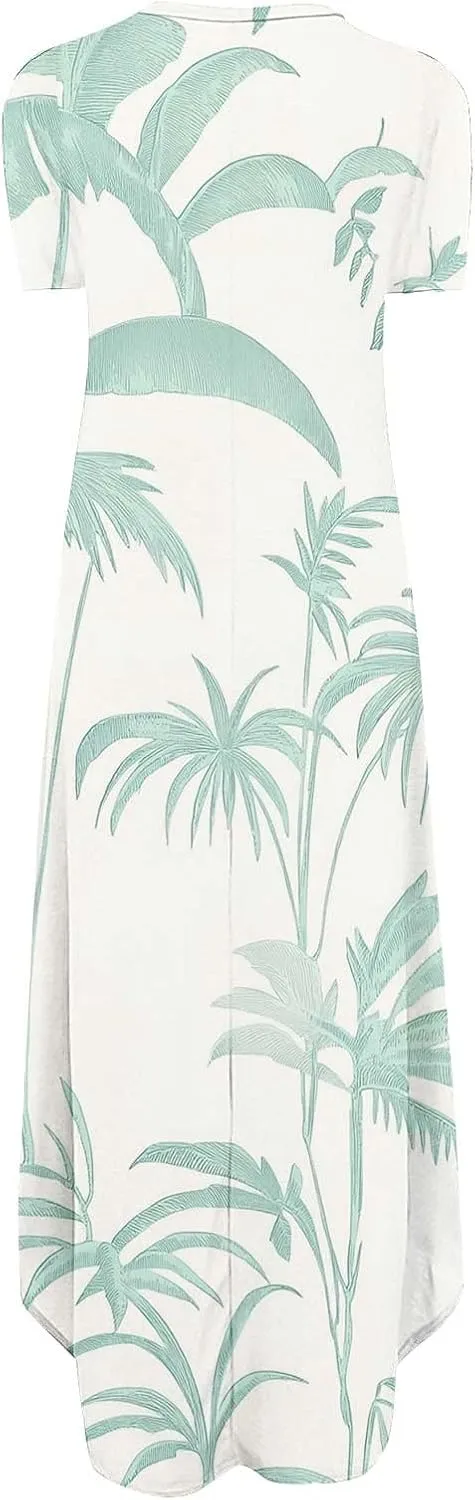 Maxi Dresses for Women 2025 Short Sleeve Casual Flowy Flowy Long Dress Beach Vocation Shift Dress