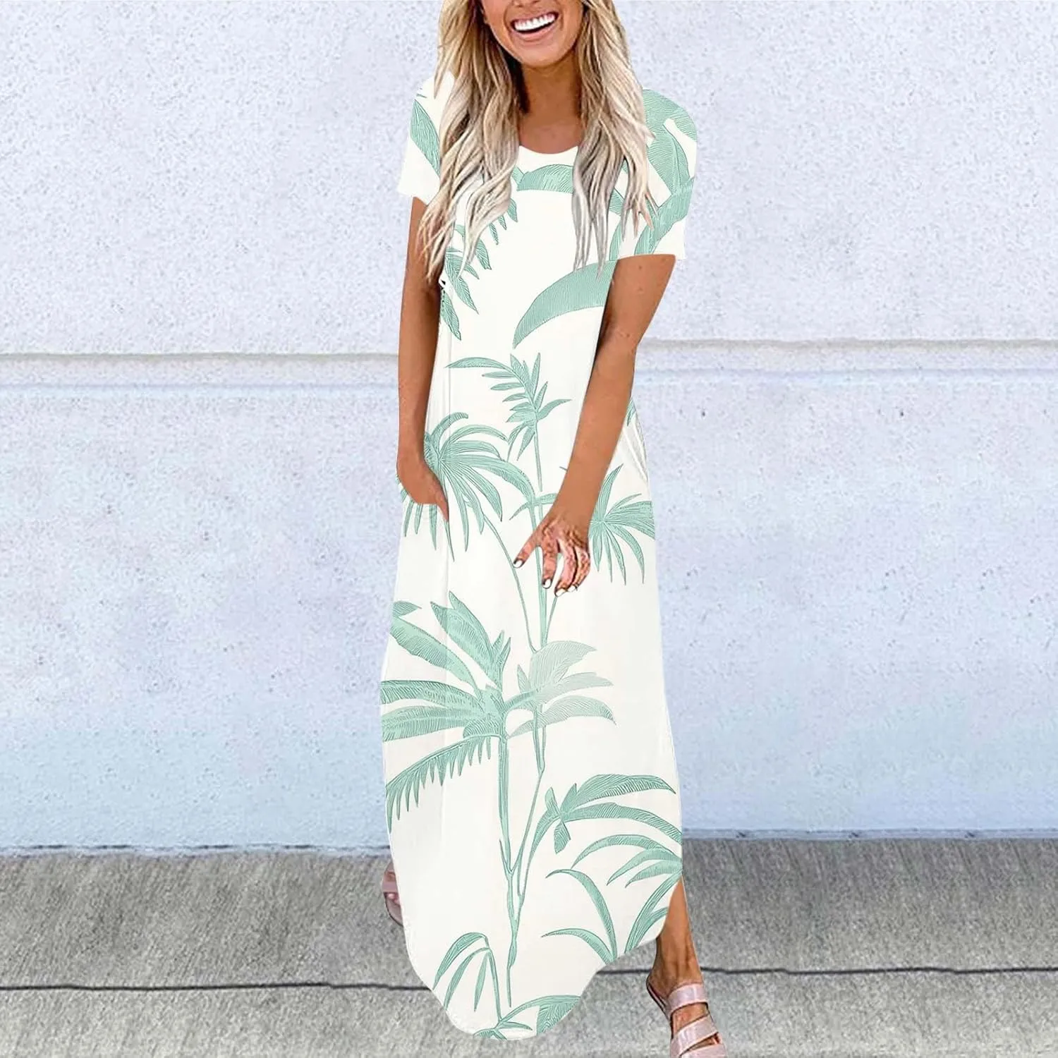 Maxi Dresses for Women 2025 Short Sleeve Casual Flowy Flowy Long Dress Beach Vocation Shift Dress