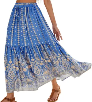 Maxi Skirts for Women Casual High Elastic Waist Bohemian Graphic Boha Floral Print Long Skirts 2025 Summer Vacation