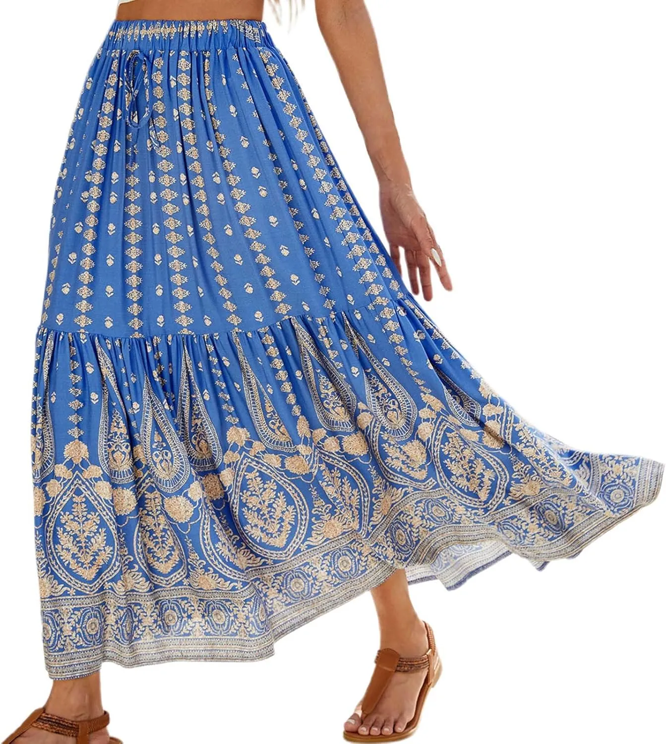 Maxi Skirts for Women Casual High Elastic Waist Bohemian Graphic Boha Floral Print Long Skirts 2025 Summer Vacation