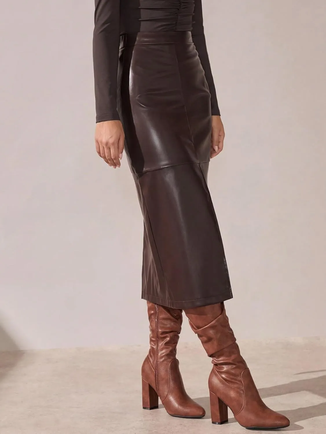 Maxi Skirts for Women Elegant Solid Color A-Line Slit Hem Skirt