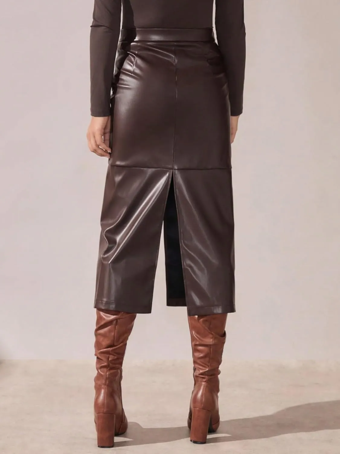 Maxi Skirts for Women Elegant Solid Color A-Line Slit Hem Skirt