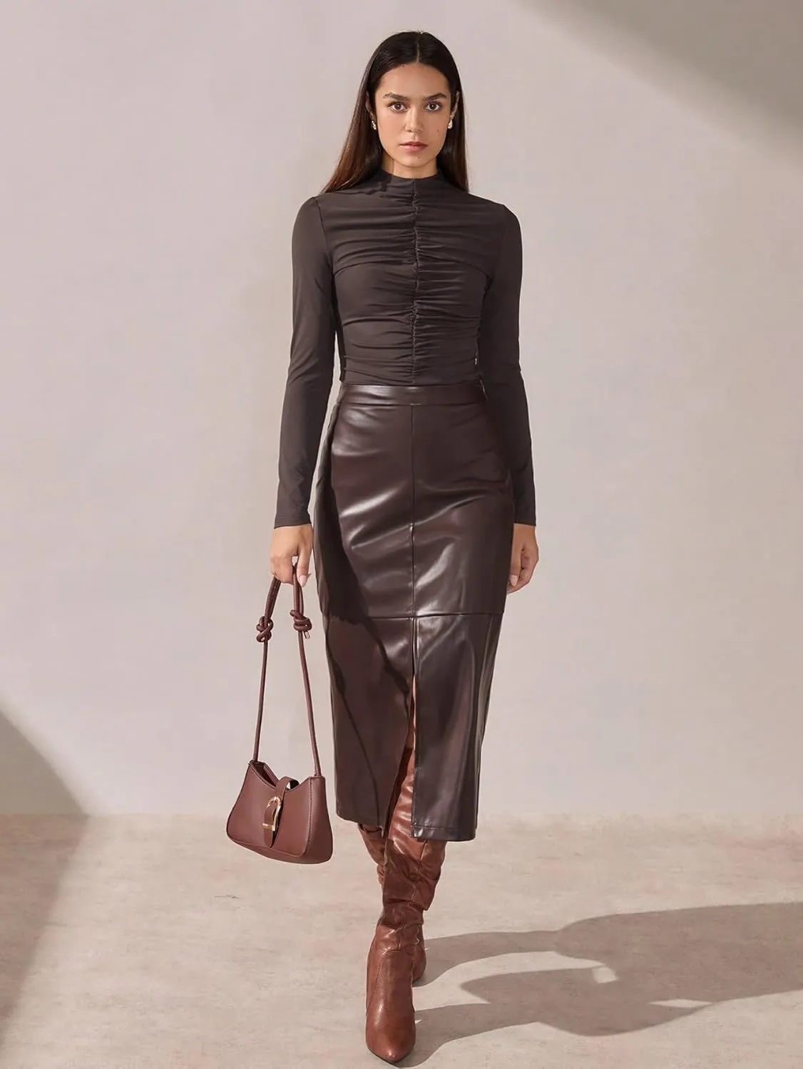 Maxi Skirts for Women Elegant Solid Color A-Line Slit Hem Skirt