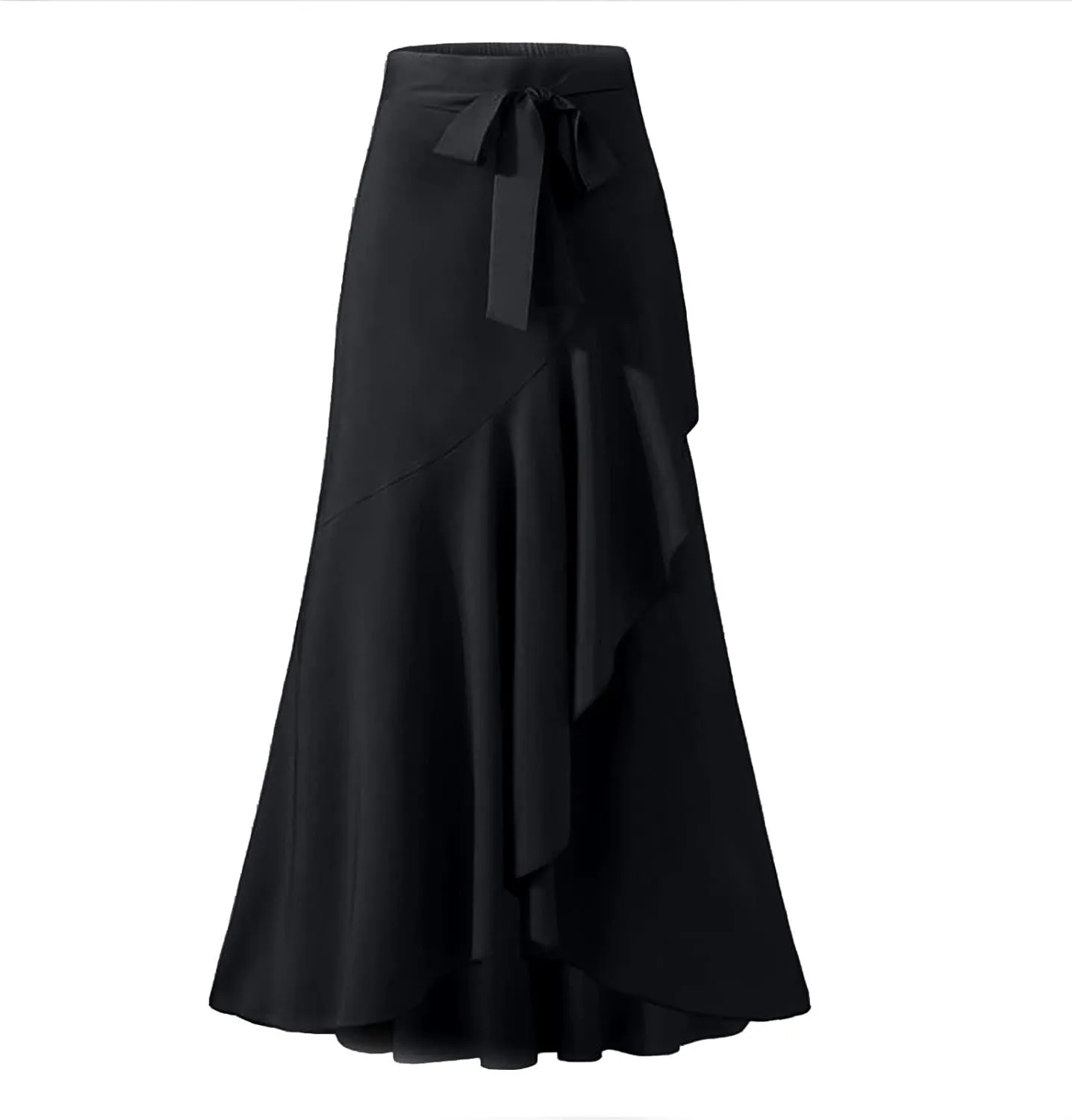 Maxi Skirts for Women Retro High Waist Layered Swing Skirt Elegant Irregular Ruffle Ankle Skirt Fall Winter Skirts
