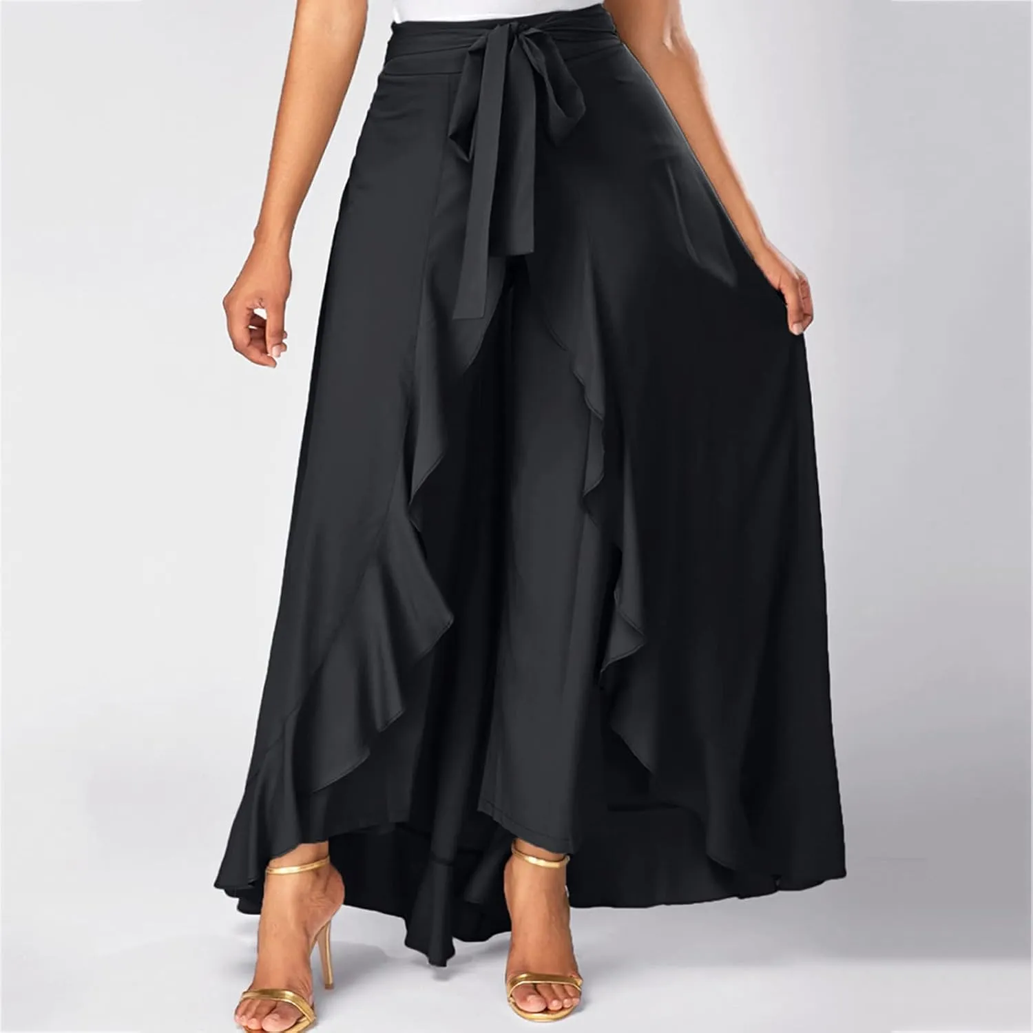 Maxi Skirts for Women Retro High Waist Layered Swing Skirt Elegant Irregular Ruffle Ankle Skirt Fall Winter Skirts