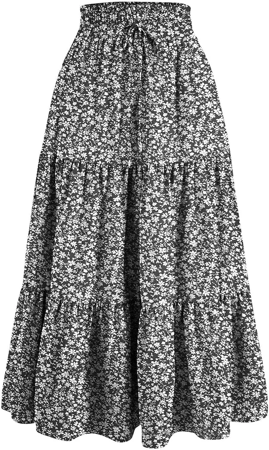 Maxi Skirts for Women Trendy Summer A Line Long Skirt Drawstring High Waisted Tiered Flowy Pleated Skirt with Pockets