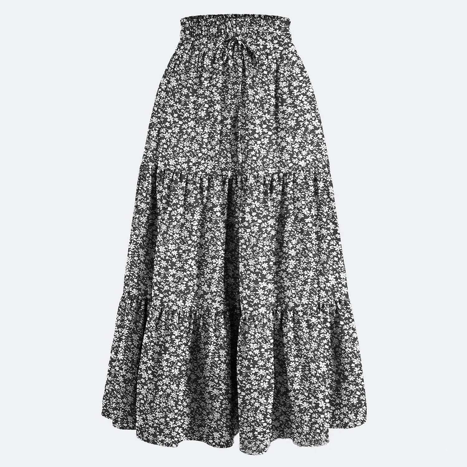 Maxi Skirts for Women Trendy Summer A Line Long Skirt Drawstring High Waisted Tiered Flowy Pleated Skirt with Pockets