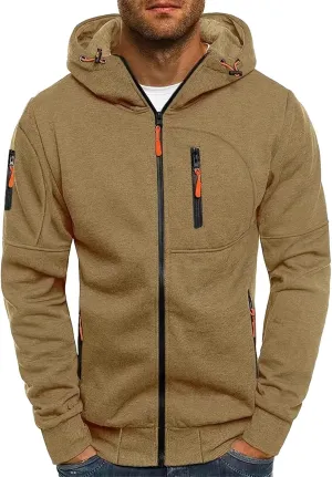 Men Hoodies Casual Hoodies for Men Full Zip Long Sleeve Sweatshirt Sports Hooded Work Jacket Tops with Zip Pockets