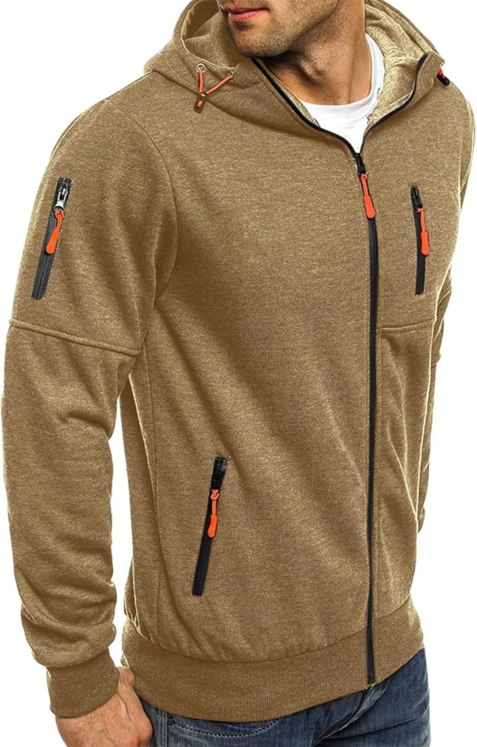 Men Hoodies Casual Hoodies for Men Full Zip Long Sleeve Sweatshirt Sports Hooded Work Jacket Tops with Zip Pockets