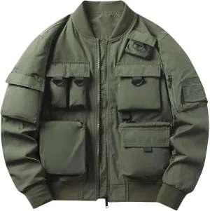 Men's Bomber Jacket Casual Fall Winter Military Coats Outwear Motorcycle Outdoor Flight Jackets with Multi Pockets