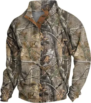 Men's Camo Sweatshirt Hunting Performance Pullover Stand Collar Buckle Camouflage Training Clothes Outdoor Sportswear