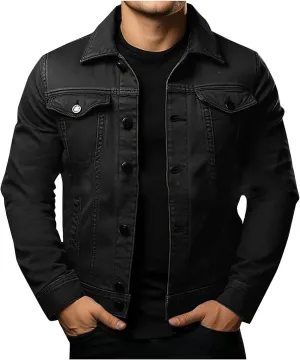Men's Denim Jacket Long Sleeve Casual Button Down Jackets Regular Fit Cotton Jean Trucker Jacket Fall Coat w/Pockets