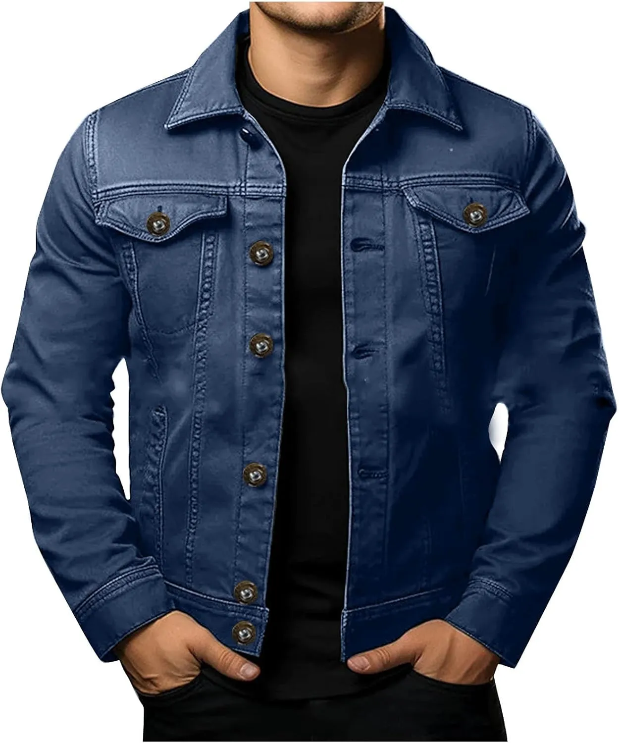 Men's Denim Jacket Long Sleeve Casual Button Down Jackets Regular Fit Cotton Jean Trucker Jacket Fall Coat w/Pockets
