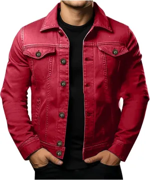 Men's Denim Jacket Long Sleeve Casual Button Down Jackets Regular Fit Cotton Jean Trucker Jacket Fall Coat w/Pockets