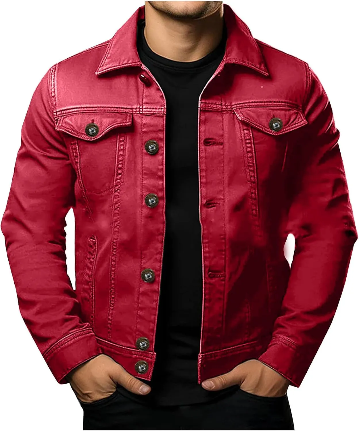 Men's Denim Jacket Long Sleeve Casual Button Down Jackets Regular Fit Cotton Jean Trucker Jacket Fall Coat w/Pockets