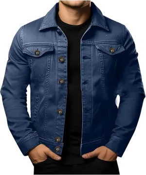 Men's Denim Jacket Long Sleeve Casual Button Down Jackets Regular Fit Cotton Jean Trucker Jacket Fall Coat w/Pockets