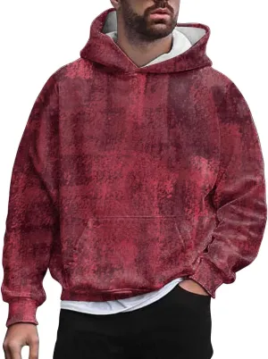 Men's Distressed Print Hoodies Sweatshirt Fashion Hooded Sweatshirts Retro Print Casual Sports Pullover Tops