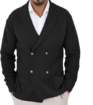 Men's Double Breast Cardigan Sweater Button Down Lightweight Long Sleeve Casual Knit Cardigans Outwear with Pockets