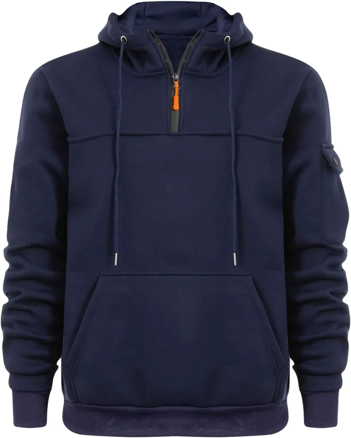 Men's Fashion Sports Hooded Sweatshirt Quarter Zip Hoodies Tops Warm Pocket Solid Long Sleeve Winter Pullover