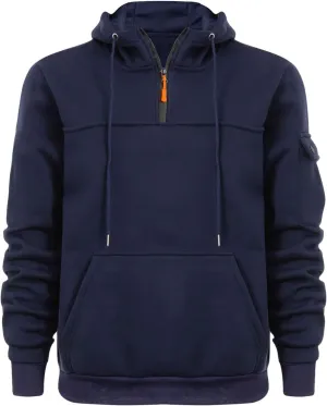 Men's Fashion Sports Hooded Sweatshirt Quarter Zip Hoodies Tops Warm Pocket Solid Long Sleeve Winter Pullover