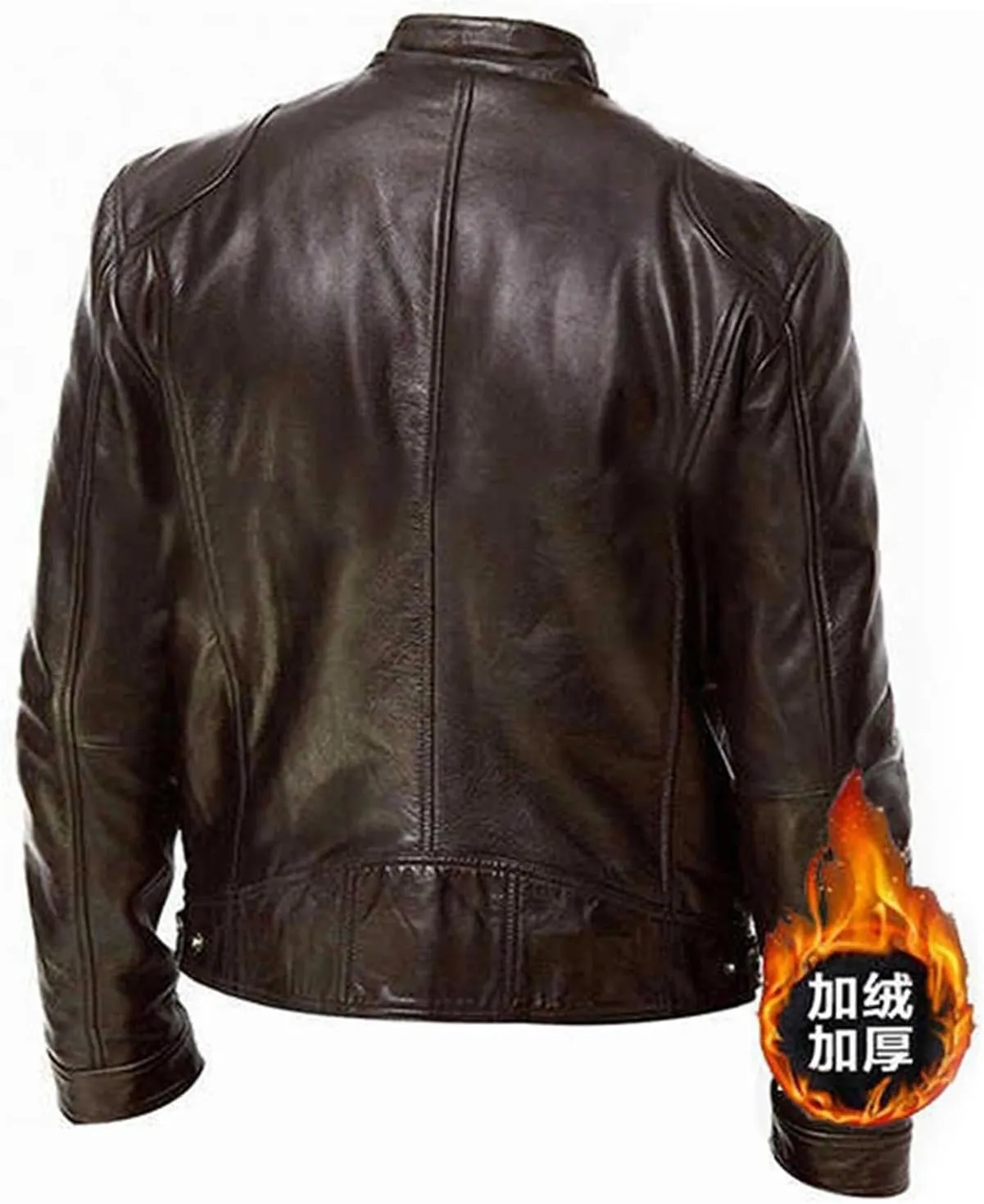Mens Faux Leather Warm Fleece Zip Up Jacket Stand Collar Leather Motorcycle Jacket Lightweight Bomber Outwear PU Coat