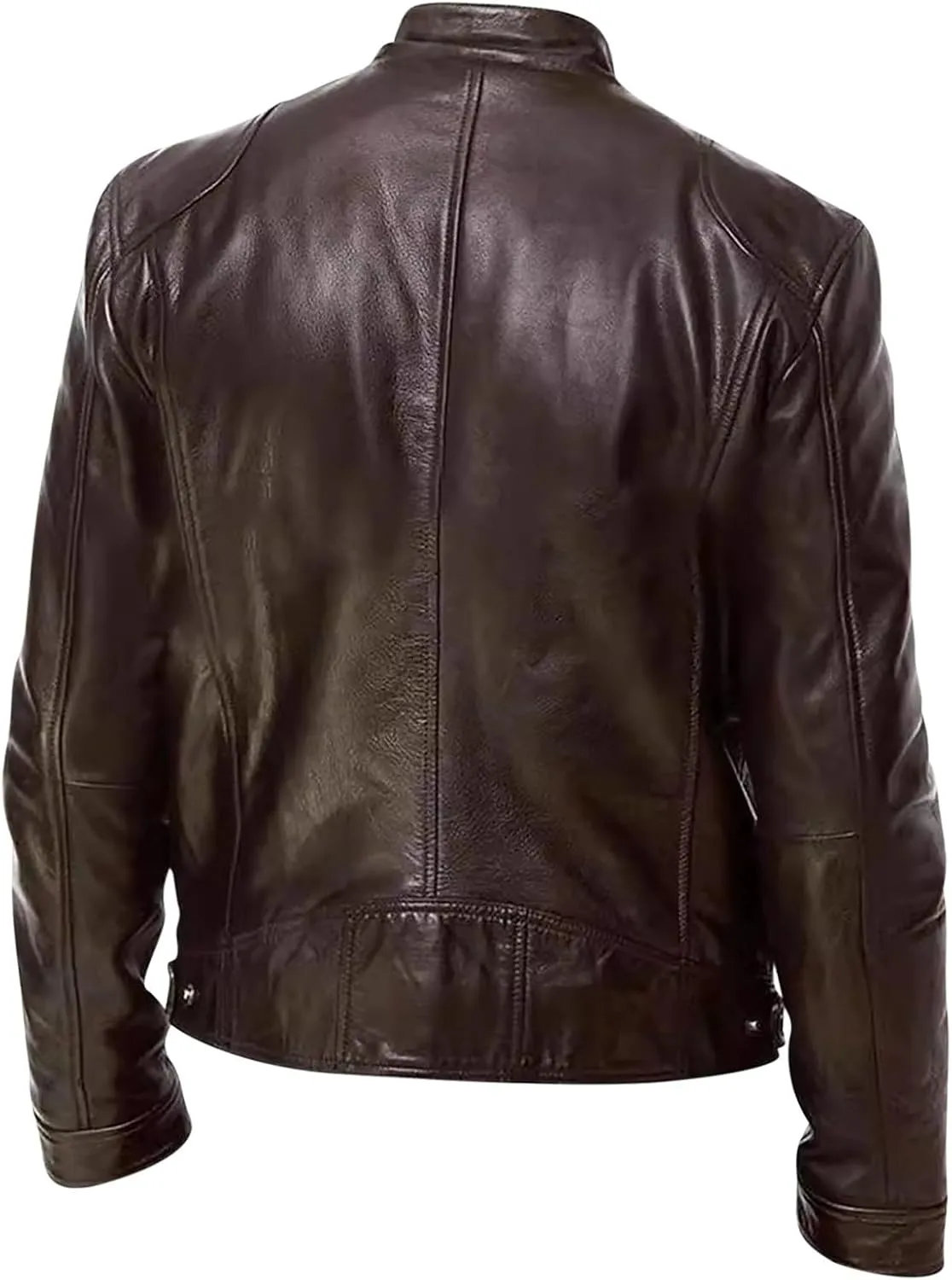 Mens Faux Leather Zip Up Jacket Stand Collar Leather Motorcycle Jacket Lightweight Bomber Outwear PU Coat Zip Pockets