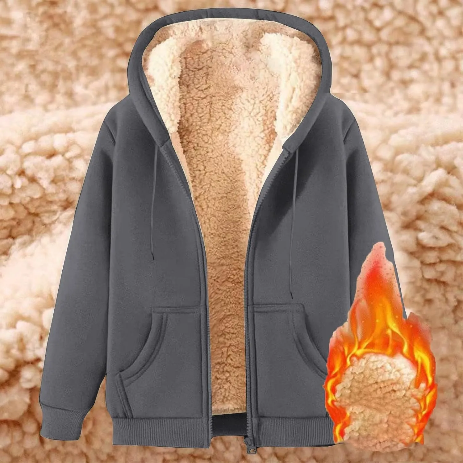 Men's Fleece Lined Thick Warm Full Zip Swaetshirts Fall Winter Trendy Fuzzy Hooded Jacket Casual Comfy Fashion Coat